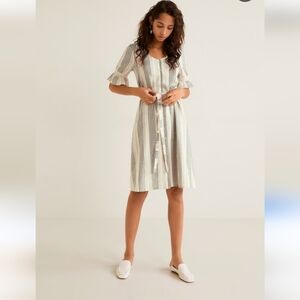 MANGO // Striped Ruffle Midi Dress